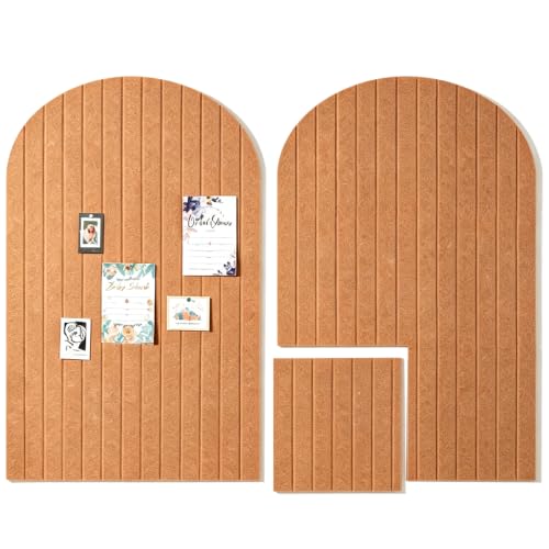 2 Pcs 35" x 24" Large Arched Felt Bulletin Board - Stylish Perfectly Cork Board Alternative Tiles with Pins for Office Home Wall Decor – 12 Adhesive Tiles for Display Your Photos(Longan Yellow)