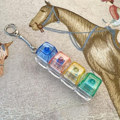 2 Pcs 4-Key Mechanical Keyboard Fidget Keychain, Clear Multicolor PC Shell Switches, Anti-Stress Clicker Toy with Snake Bone Chain, Portable Button Fidget Presents for Adults, Office Desk