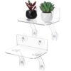 2 Pcs Acrylic Window Plant Shelves, 7.7 in Clear Window Sill Extender with Suction Cups and Support Leg, Floating Shelf for Plants, No Drill, Easy to Install, for Small Pots and Indoor Window Display