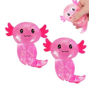 2Pcs Axolotl Squishy Stress Ball, Soft TPR Slow Rising Squeeze Toy, Cute Axolotl Fidget Toy for Stress Relief, Anxiety Calming Sensory Toy for Kids Adults