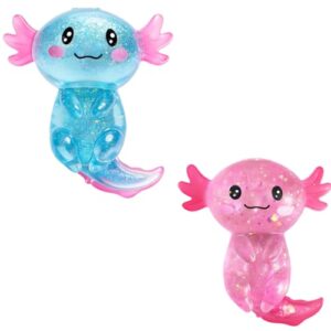 2 Pcs Axolotl Squishy Stress Relief Toy, Stretchy Axolotls Stress Soft Squeeze Sensory Fidget Toys for Kids Adults, Cute Axolotls Squishies Party Favors Classroom (BluePink)