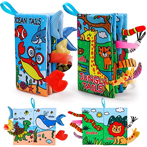 2PCS Baby Books Toys 0-6 Months Infant Tummy Time Sensory Travel Toys 3 4 5 6 Month Crinkle Touch Feel Busy Soft Book for Babies 0-3 3-6 6-12 Months Newborn Essentials Must Haves Boy Girl Shower Gifts