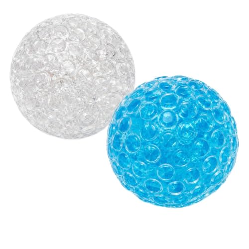 2 PCS Bead Stress Ball, 6cm White Moonlight and Blue Moonlight, Bead Squishies with Satisfying Crunch for Desk Display, in White and Blue