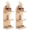 2 Pcs Boho Wall Shelf, 3 Tier Arched Wood Floating Shelf, Arch Wall Decor, Bohemian Style Wooden Wall Mounted Storage Shelf for Living Room, Bedroom, 5.9 x 4.3 x 15.7 in
