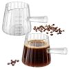 2 Pcs Borosilicate Glass Measuring Cups, 6 oz Espresso Shot Glasses with Glass Handle and V Shaped Spout, for Coffee Milk Cream Sauce, Heat and Cold Use, Clear Markings, Barista Tools