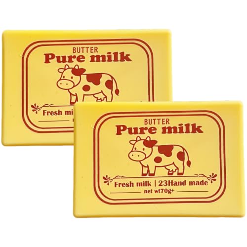2 Pcs Butter Sensory Toy, 4.1 x 2.8 x 1.7 in, 10.5 x 7.2 x 4.2 cm, Ultra Soft Stress Relief Squishy, Cheese Block Fidget Sensory Item for Office Desk Relaxation, Cute Cow Graphic, Focus Aid