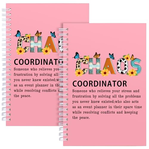 2Pcs Chaos Coordinator Gifts Chaos Coordinator Hardcover Spiral Notebook,Administrative Professional Day Gift Notebook for Work, Thank You Gifts for Boss Coworker Teacher Nurse (2Pcs Chaos Pink)