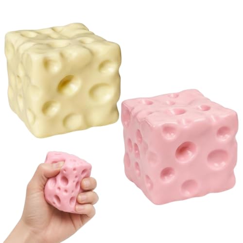 2 PCS Cheese Squishy, Squeeze Luck Cheese Squishies, Pink and Yellow Cheeses Squishy Sensory Fidget for Stress Relief, Focus Enhancement Work Focus and Home Relaxation, Anxiety Management
