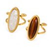 2PCS Chunky Stackable Rings Adjustable Cream Resin & Tiger Eye