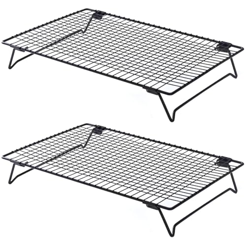 2 Pcs Cooling Racks, Foldable Cookie Cooling Racks for Baking, Stackable Steel Wire Cooling Stands, for Cooling Cookies, Breads, Meats, and More, Easy to Store and Stack in Kitchen