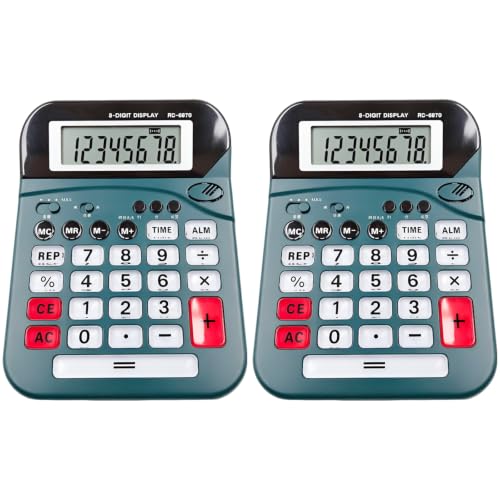 2 Pcs Desktop Calculators, 7.1 x 5.5 in Talking Calculator with Large LCD Display, Big Button Calculator with Voice Broadcast, Time and Alarm Function for Office, Business, and Home