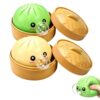 2pcs Dumpling Bubble Blowing Squishy, Mini Steamer Basket Stress Relief Fidget Toy, Soft Squeeze Toy for Anxiety, Office Desk, Green and Yellow