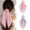 2PCS Flamingo Hair Scarf Scrunchies, Long Bow Ribbon Tail Elastic Hair Ties, Tropical Pattern Fabric Ponytail Holders Hair Scrunchy, Summer Holiday Hair Accessories for Women Daily Hairstyle Decor