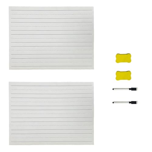 2 Pcs Lined Writing Board Set with Strong Attachment Force, 9.1 x 11.8 in, 23 x 30 cm Double Sided Dry Erase Handwriting Sheet with Eraser, Classroom Whiteboard Accessories, Homeschool Supplies