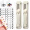 2PCS Portable Binder Clip Stapler with 100 Metal Refill Clips, Reusable Staple-Free Paper Binding System, Holds up to 40 Sheets, Office School Document Organizer Tool，White*2