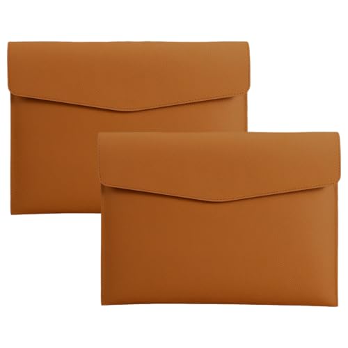 2 Pcs PU Leather A4 File Folder, 13 x 9.4 in / 33 x 24 cm Document Holder with Metal Adhering Snap Closure, Waterproof Litchi Texture Filing Organizer for Business Meeting, Office, Contract Storage