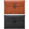 2 Pcs PU Leather File Folder, A4 Portfolio Folder Document Organizer with Metal Gripping Snap Button Closure, Water Repellent Filing Envelope Case for Business Meeting and Office, Brown