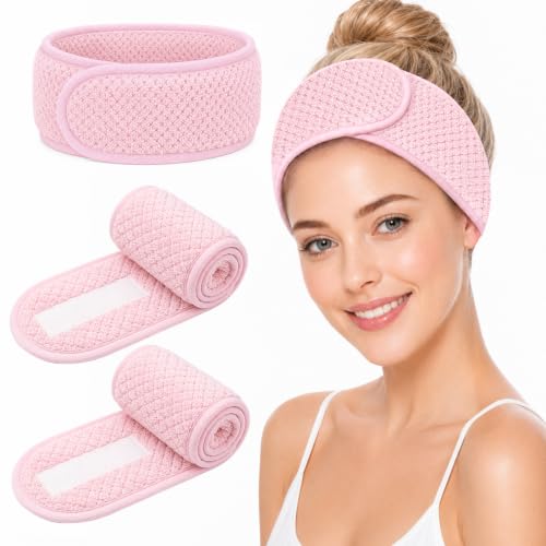 2Pcs Spa Headband for Washing Face – Terry Cloth Headbands for Women, Face Wash Headband, Adjustable & Washable Hair Band, for Makeup, Face Mask, Shower, Facials, Keep Hair from Getting Wet (S-M)
