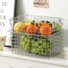 2 Pcs Stackable Pantry Bins for Onion Potato Snack Cans Storage, 304 Stainless Steel Wire Storage Baskets for Pantry Organizers,Vegetable Fruit Storage Basket, Kitchen Cabinet Organizers