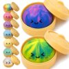 2PCS Tie Dye Dumpling Squishies Stress Balls,Colorful Squeeze Dough Ball Fidget Sensory Toys,Stretchy Hand Desk Toy with Food Steamer for Stress Relief Gift,Blue&Green