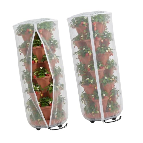 2Pcs Vertical Plant Pot Insect Netting with Zipper,59x22 Inch Stackable Planter Garden Net Cover,Strawberry Plant Netting Cover for Fruit Vegetable Herb Bird Barrier Protection Mesh Garden Essentials