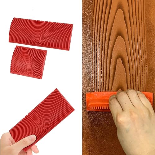 2Pcs Wood Grain Tool Set, Wood Grain Painting Tool, Wood Grain Roller Wood Texture Paint Tool, DIY Rubber Wood Pattern Painting Roller for Wall Room Art Decoration