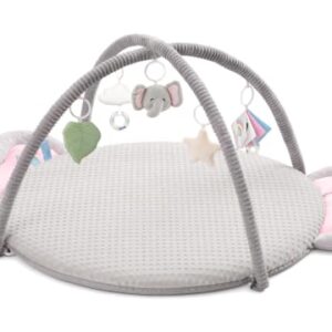 2PM SPORTS Tummy Time Mat Baby Play Gym with 5 Detachable Toys – Elephant Style, Machine Washable Thick Baby Play mat for Stage-Based Developmental, Activity Gyms & Playmats for Infant 0-12 Months