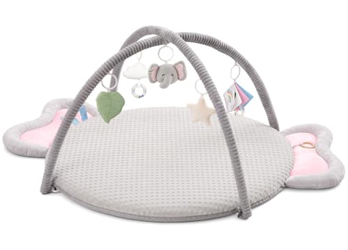 2PM SPORTS Tummy Time Mat Baby Play Gym with 5 Detachable Toys – Elephant Style, Machine Washable Thick Baby Play mat for Stage-Based Developmental, Activity Gyms & Playmats for Infant 0-12 Months