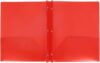 2 Pocket Plastic Folder with Prongs, Red, Letter Size, Heavy Duty Poly Report Cover with 3 Hole Metal Fasteners and Diagonal Cut Pockets, Durable Document Organizer for School and Office