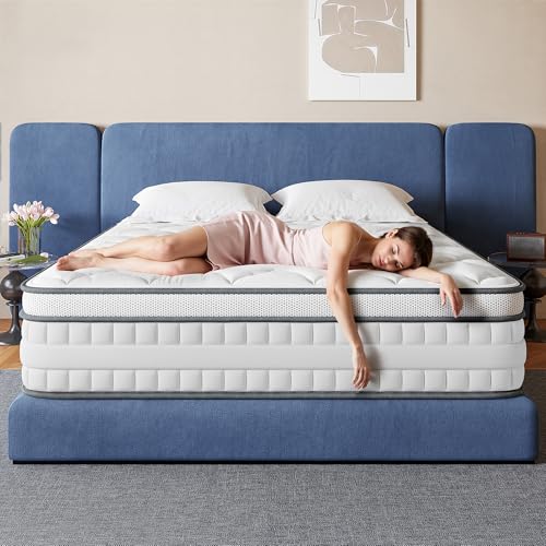 2 Queen Size Mattress, 14 Inch Hybrid Queen Mattress in a Box, Memory Foam and Zoned Support Spring for Pressure Relief & Motion Isolation, Fiberglass Free, Medium Firm, CertiPUR-US Certified