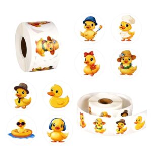 2 Rolls/1000pcs Yellow Duck Stickers, 1.5in Cute Rubber Duck Stickers Self-Adhesive Duck Vinyl Decal Duck Applique for Laptop Skateboard Luggage Decorations (Style 3)