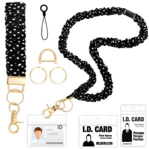 2Set Scrunchie Lanyard Breakaway Wristlet Keychain for Teacher Gifts Special Stretchy Teacher Lanyard for ID Badges Scrunchy Lanyards with ID Holder Cute Essentials for Teachers Office Nurse D