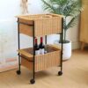 2 Tier Rolling Storage Cart, Utility Cart with Wheels, Mobile Organizer Shelf for Bathroom, Bedroom, Laundry, Home Office, Multifunctional Design, Space-Saving
