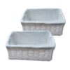 2 x 100% Eco-Friendly White Wicker Storage Basket with Cloth by Arpan (Large- W43xD32xH16cm)