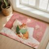 2x3ft Washable Area Rug,Fluffy Large Carpet Ginger Cat Reading Book Soft Indoor Rugs Non-Slip Accent Floor Mat for Living Room Bedroom Office Decor,Funny Animal Pink Blossom Flower