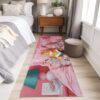 2x6ft Washable Area Rug,Fluffy Large Carpet Funny Reading Ginger Cat Soft Indoor Rugs Non-Slip Accent Floor Mat for Living Room Bedroom Office Decor,Boho Animals Pink Flower Patterns
