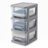 3-Drawer Organization Tower Medium Storage Cart Silver Plastic