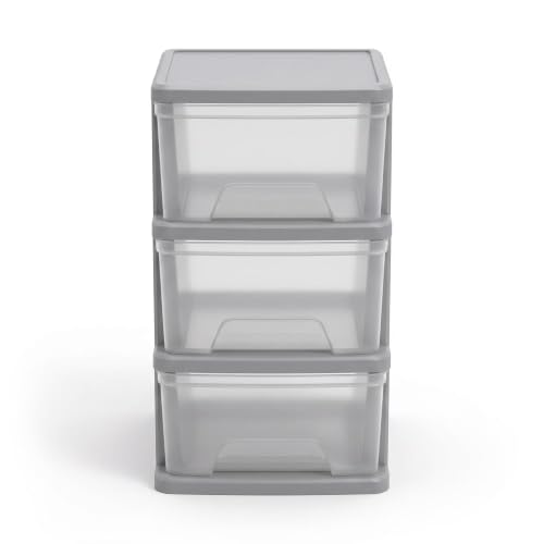 3-Drawer Rolling Storage Cart, Medium Size Silver Plastic Mobile Drawer Organizer Tower with Smooth Casters, Portable Multi-Layer Storage Cabinet for Home Bedroom Kitchen Office Daily Organization