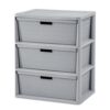 3-Drawer Wide Plastic Storage Cabinet, Gray Office Organizer File Cart