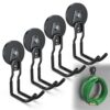 3-H UpgradedExtra Strong Magnetic Hooks,Heavy Duty Large Anti-Slip Magnet Hooks J Shape,No-Drill Tool Holder for Garage,Power Drill,Garden Tools,Hose Storage,4 Pack Black