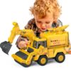 3-in-1 Construction Truck Toy, Excavator & Road Roller Combo with Water Spray Function, Inertia-Powered Push-and-Go, Working Digger Arm & Rolling Drum, Outdoor Sandbox Vehicle for Boys Girls Age 3+
