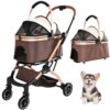 3-in-1 Foldable Pet Stroller with Detachable Basket, 360° Swivel Wheels & Shock Absorption, Quick-Fold Pet Travel Carrier with Sunshade, Storage Basket & Brake System for Small to Medium Dogs & Cats,B