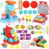 3-in-1 Playdough Kitchen Set for Kids Aged 3-8, 24 Colors Dough Kits with Ice Cream/Noodle/Burger Makers, Creations Food Modeling Tool Toys for Boys Girls