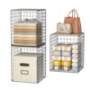 3-Pack Taller Closet Organizers and Storage with Wood Top, Stackable Wire Storage Bins for Clothes, Bags, Towels, Double Storage Design, Sturdy Metal Cube Shelf Organizer for Closet Wardrobe, Black
