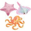 3-Piece 3D Printed Ocean Fidget Set - Flexible Articulated Octopus, Ray & Starfish,Stress Relief Sensory Toys with Multiple Color Options for Desk Decoration (3Pcs-Pink)