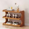 3-Tier Bamboo Shoe Rack, Freestanding Shoe Storage Organizer with Wood Grain Finish, Space Saving Shoe Shelf for Entryway, Hallway, Closet & Bedroom