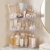 3-Tier Corner Bathroom Counter Organizer with Makeup Brush Holder, Clear