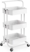 3-Tier Rolling Craft Cart with Handle, White Multi-Purpose Storage Organizer Trolley