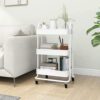 3-Tier Rolling Storage Trolley, Metal Utility Cart with Wheels, Slim Organization Rack for Kitchen, Office, Bathroom, White, 16.9 x 13.4 x 31.1 Inch