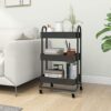 3-Tier Rolling Utility Cart, Anthracite Metal Storage Trolley with Lockable Wheels for Kitchen, Office, and Bathroom Organization, 16.9 x 13.4 x 31.1 Inches